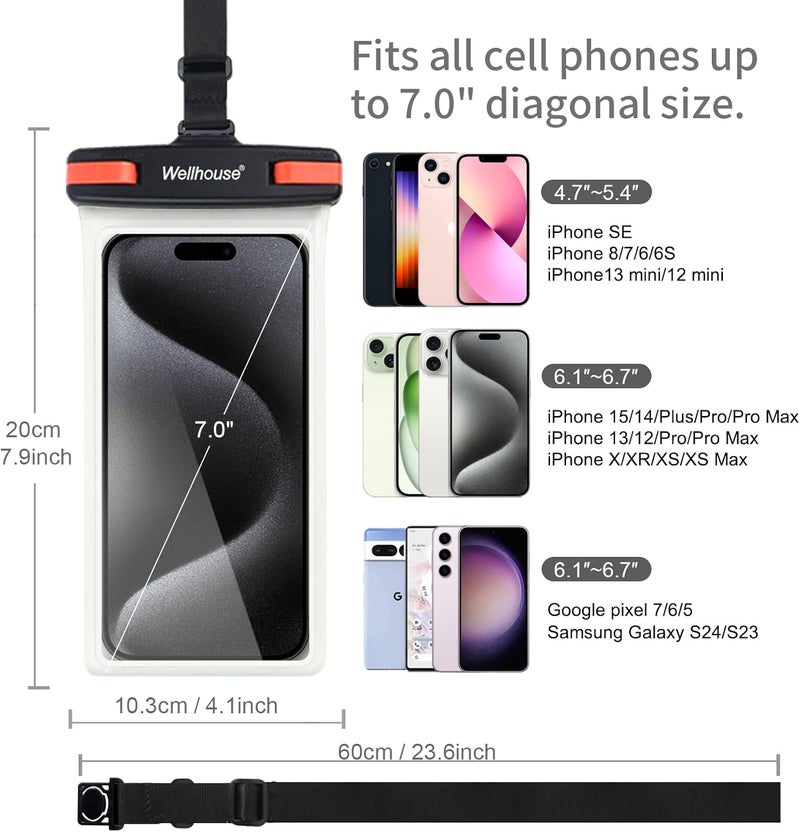 Wellhouse Waterproof Phone Pouch, Waterproof Phone Case for iPhone 16 15 14 13 12 Pro Max XS Samsung, IPX8 3D Cellphone Dry Bag Beach Essentials (1 Pack - Black/Red Clasp7.0, 7 inch) - Image 4